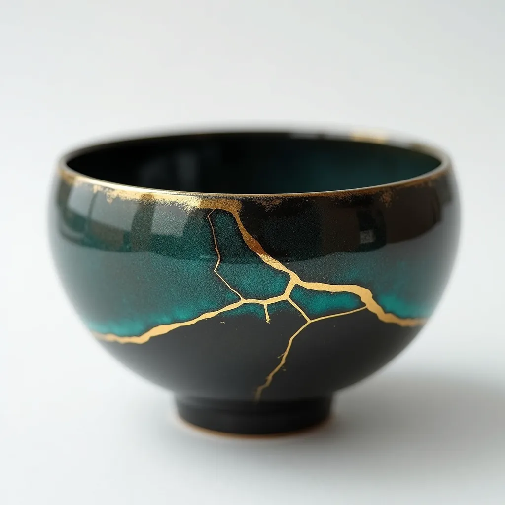 Kintsugi Schale — repariert mit Gold und Mint